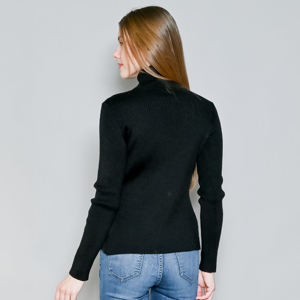 BEVZA Cut-Out Ribbed Wool-Blend Turtleneck Sweater - Picture 4 of 6